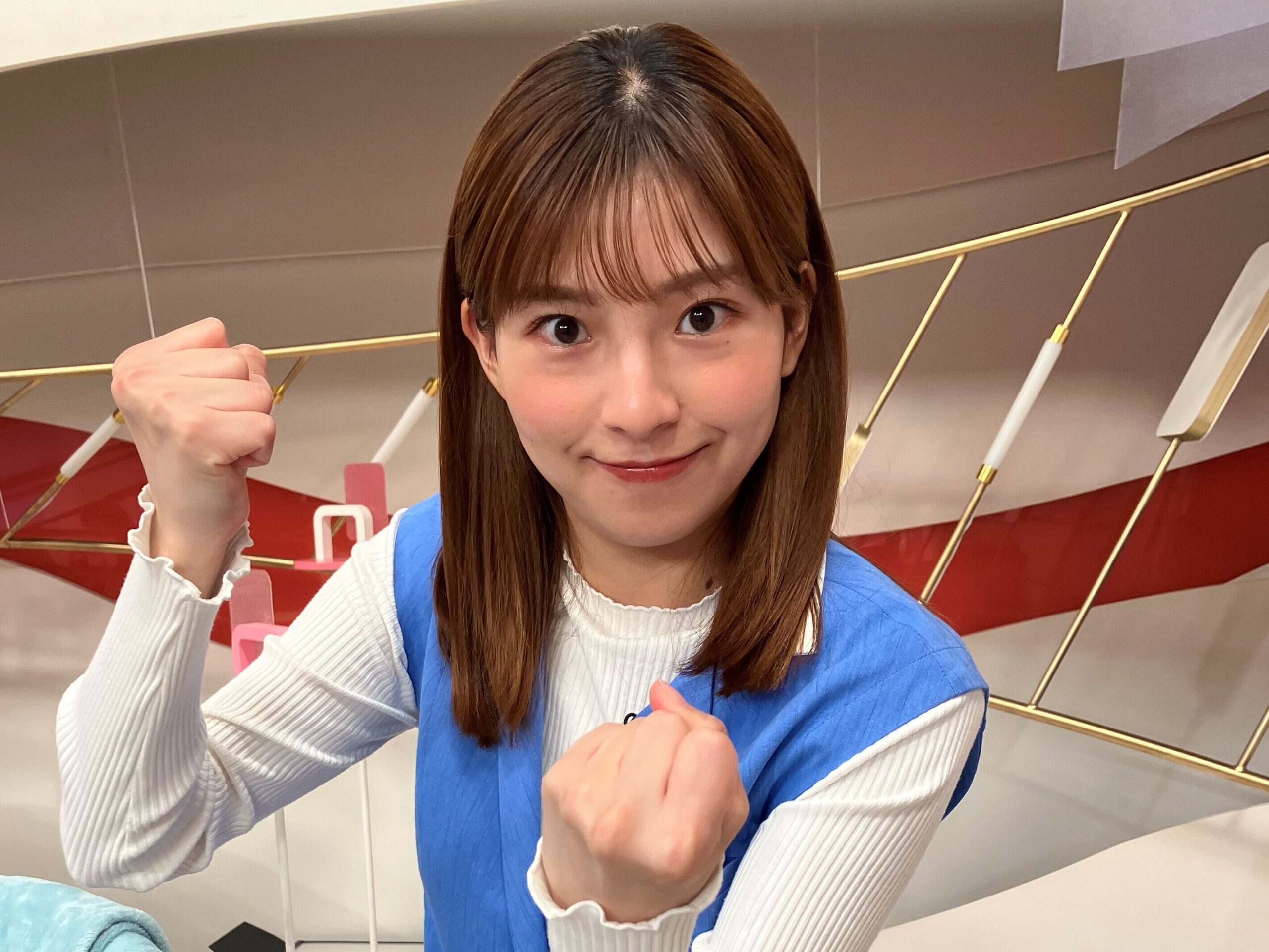 後藤楽々 おはよん ガッツポーズをしている